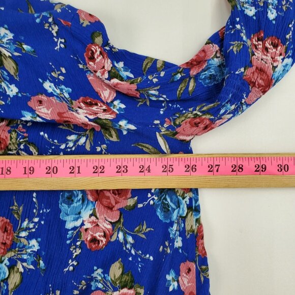 Umgee Tunic Top Womens Size M Blue Pink Floral Criss Cross V-Neck Boho Fairy - Picture 13 of 14